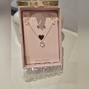 LC Lauren Conrad Silver Heart Necklace with Earrings